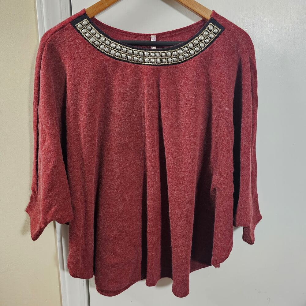 Angora Wool Batwing Poncho Sweater Sz M Old Money Heritage Retro Indie Sleaze